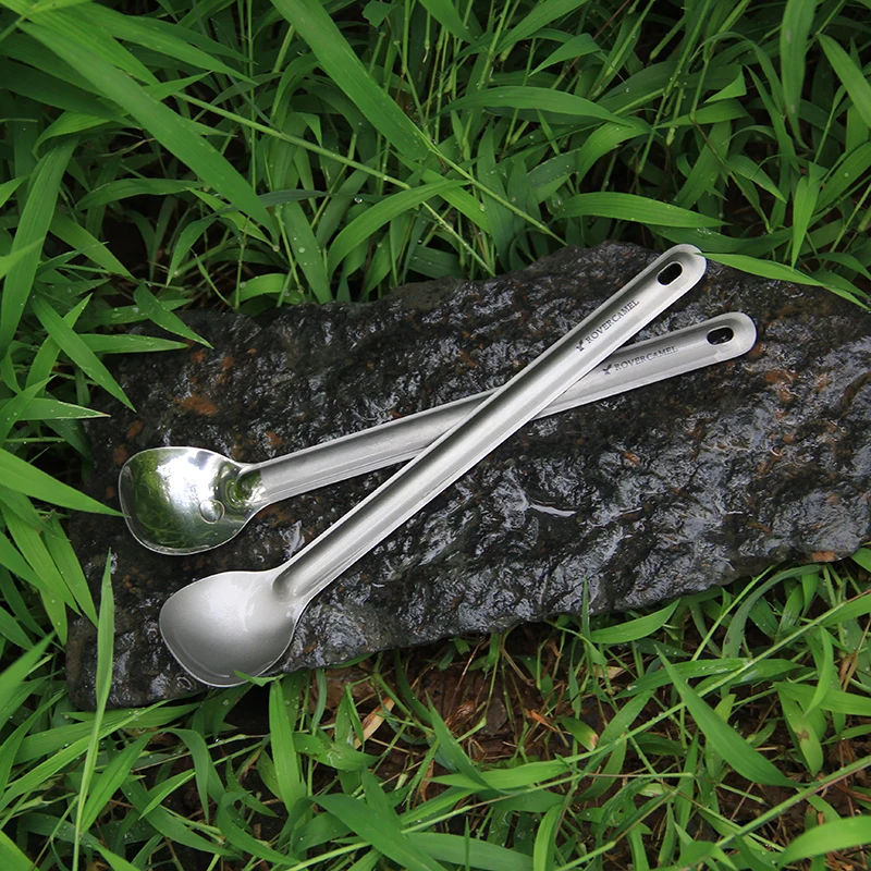 Titanium Camping Spoon Long Handle 215mm Polished Bowl Outdoor