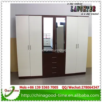 Bedroom Closet Wood Wardrobe Cabinets 4 Door Wardrobe With Mirror