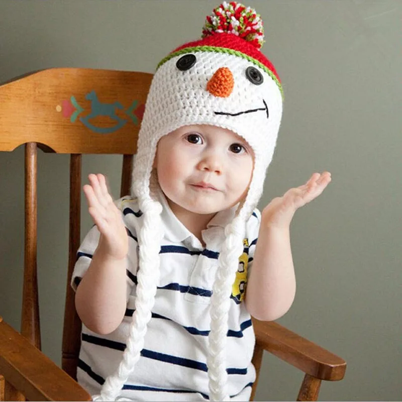 Fantastic 2014 New Fashion Cute Christmas Snowman Children Crochet Knit Inside Wool Cap Feida