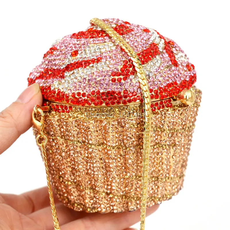 Whole Designer Brand Luxury Crystal Evening Bag Fashion Cupcake Diamond Clutch Soiree Purse Women Wedding Bride Cake Handbags Sc518