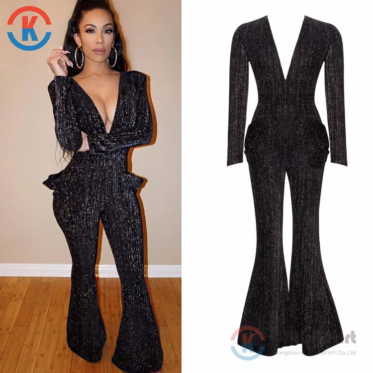 long sleeve black jumpsuit womens
