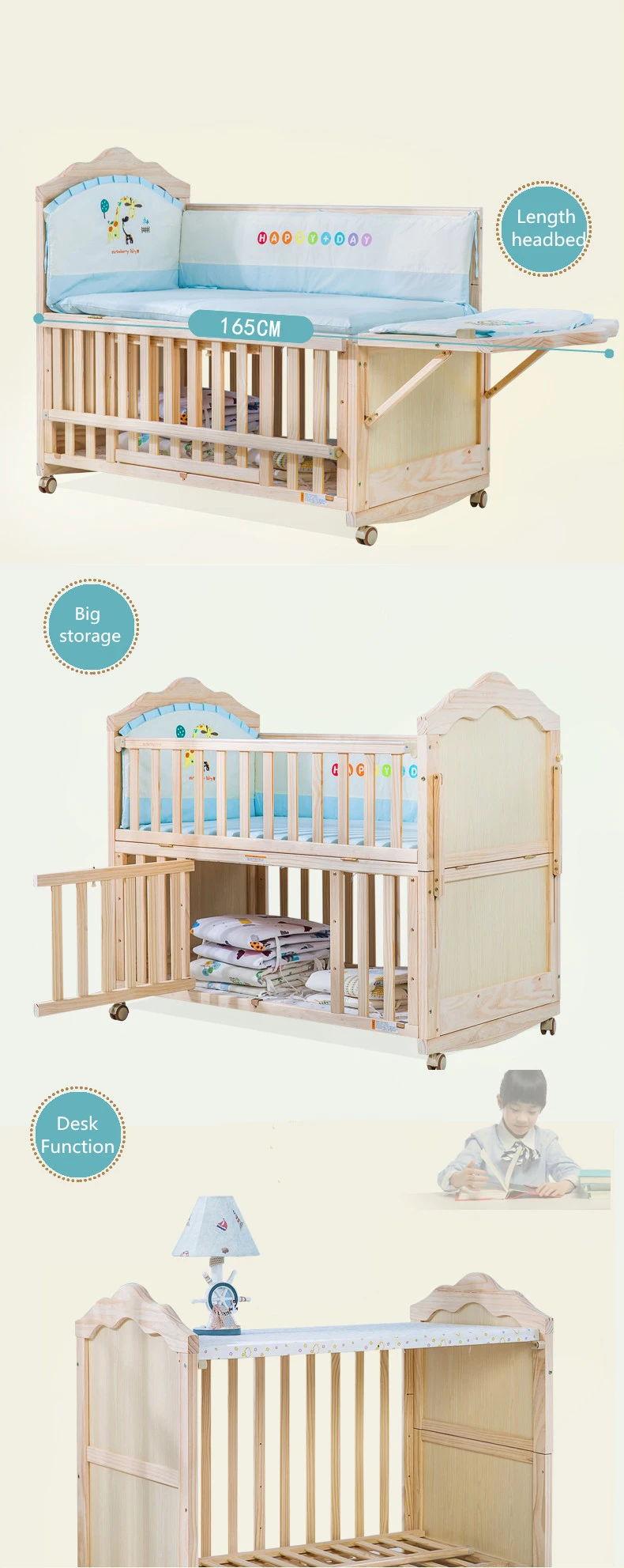 Beautiful Solid Baby Cribs/baby Rocking Cribs Can Easily Converts Into