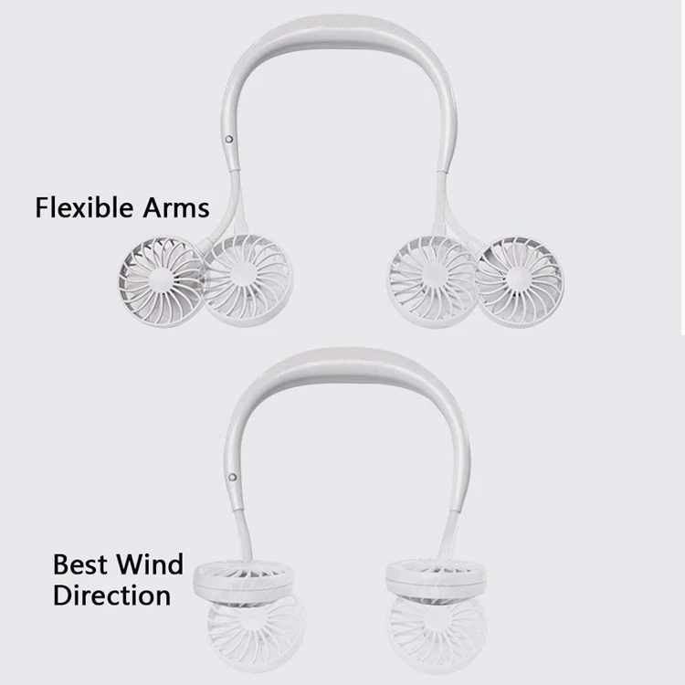 Hand Free Headphone Design Wearable Portable Neckband Mini Fan with USB Rechargeable for Traveling Outdoor Office