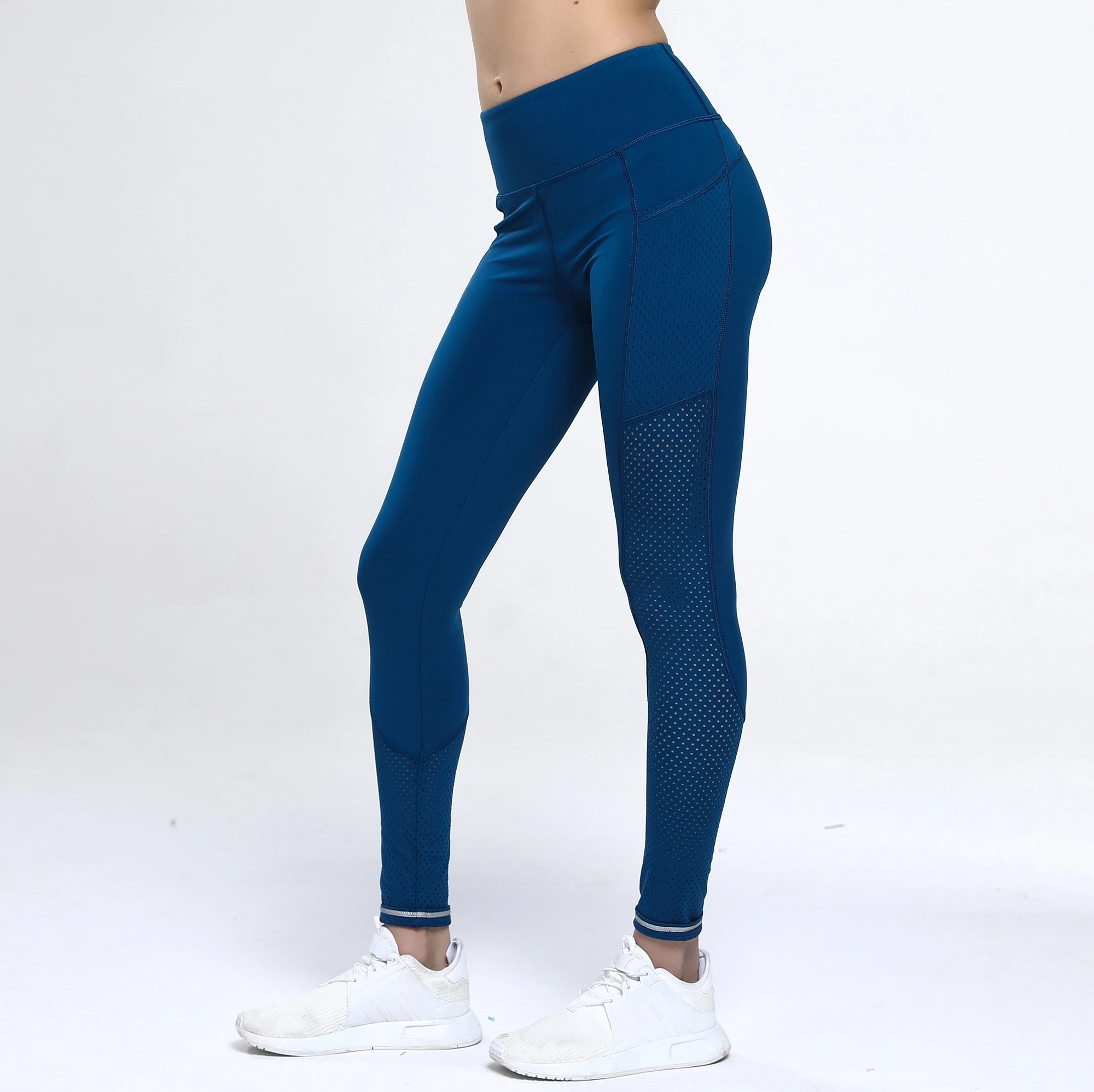 Womens High Waist Mesh Reflective Gym Fitness Yoga Pants With Zipper