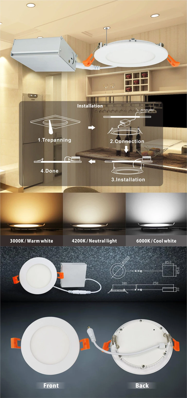 ETL 3W Recessed led spot light for kitchen cabinet