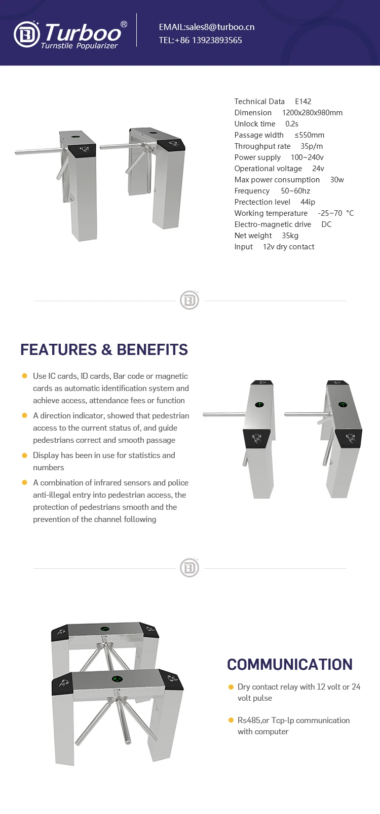 Security Semiautomatic Tripod Turnstile Hs Code/ Three Metal Rods