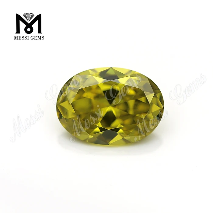 Oval 8x12mm Loose Gemstone Color play or fire Peridot cubic zirconia Heat