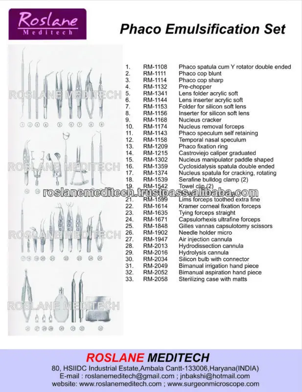 Phaco Emulsification Set / Phaco Set / Surgical Instruments For Phaco