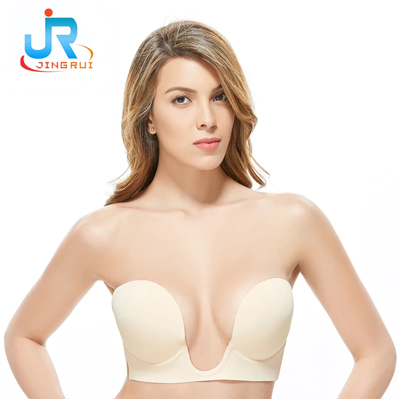 Ladies Backless Low Back Bra Wire Lifting Deep U Shaped Plunge