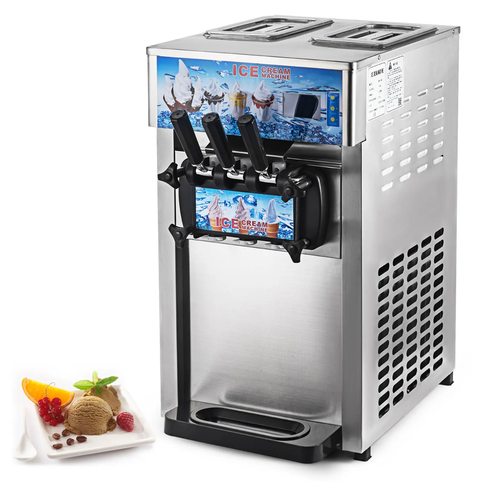 3 Flavor Soft Ice Cream Machine Stainless Steel 110v Frozen Yogurt