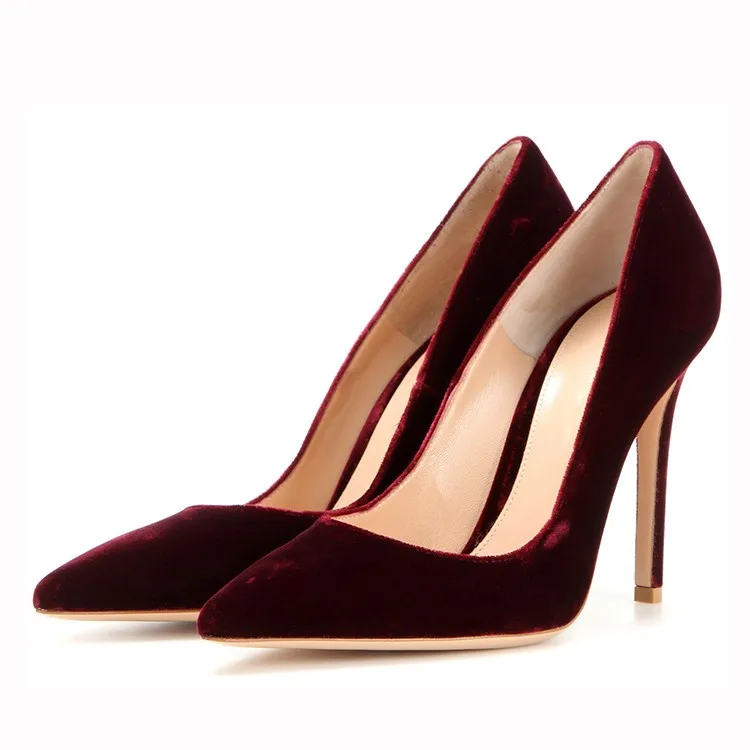 Elegant Pointed Toe Design And Leather Wine Color Dress Shoes Women ...