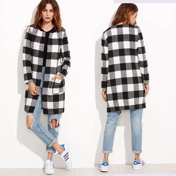 black and white plaid coat