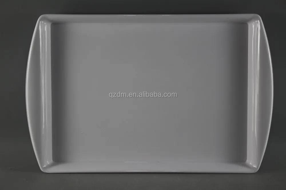 No Print Melamine White Serving Tray With 2 Handle For Bread Shop