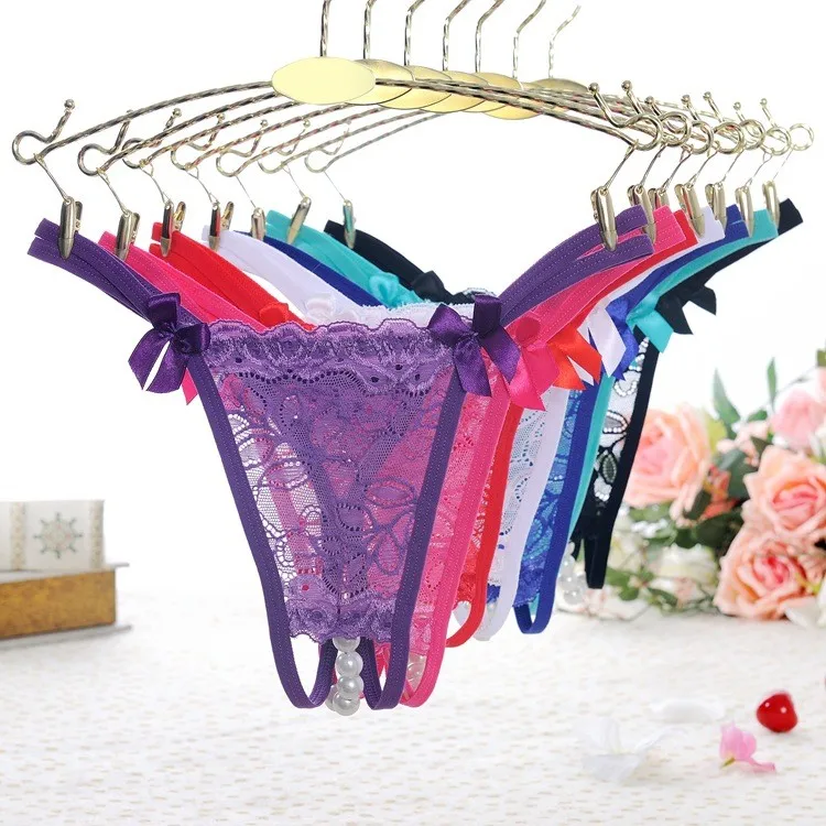 Lace Ruffle Beaded Open Crotch Sex G String Mature Women Underwear