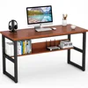 Tribesigns wooden Computer Desk with Bookshelf Works as Office Desk Study Table Workstation for Home Office cherry