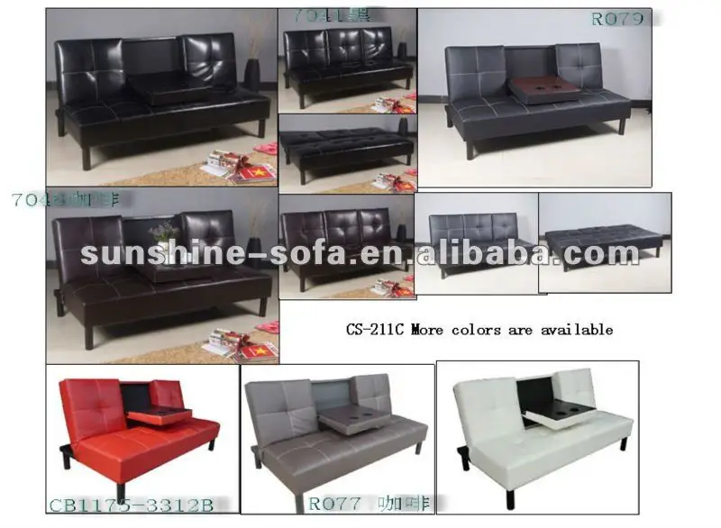 Click Clack Leather 3 Seater Sofa Bed Fold Down Table Sofa Bed With