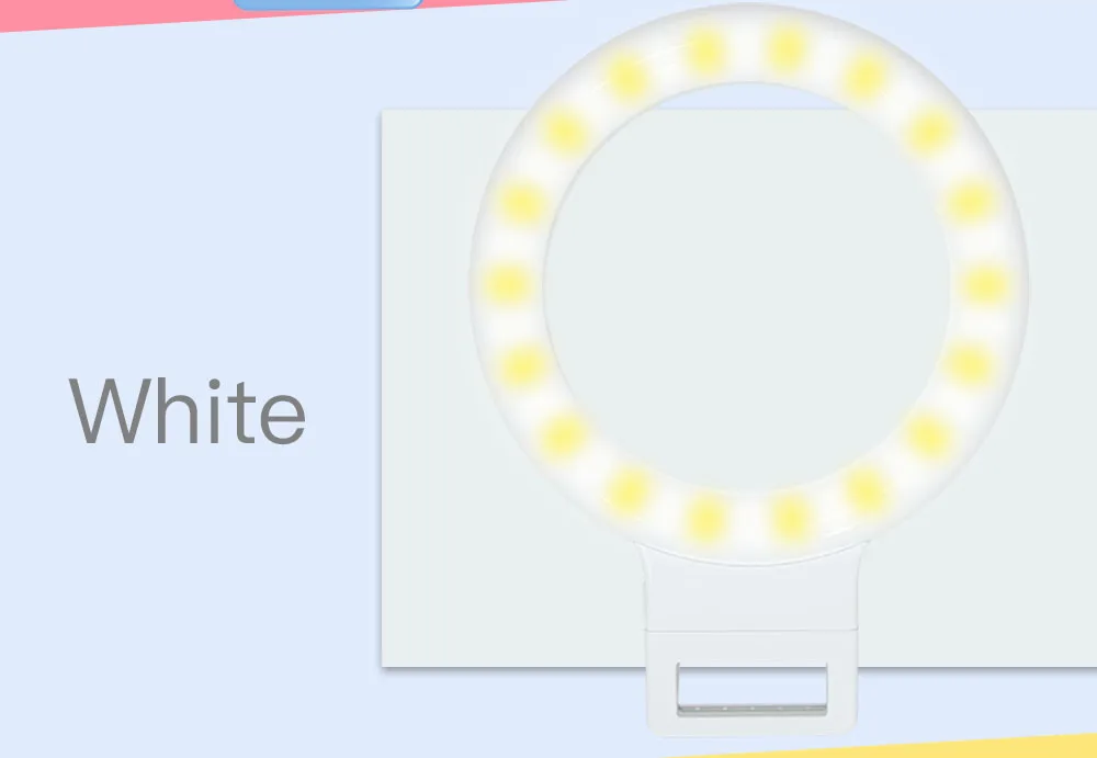 XJ-18 selfie ring light led rechargeable round shape portable selfie flash light for smartphone with 36leds two color light