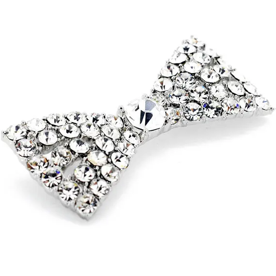 P168520 Fashion Beautiful Silver Rhinestone Crystal Bow Tie Clip