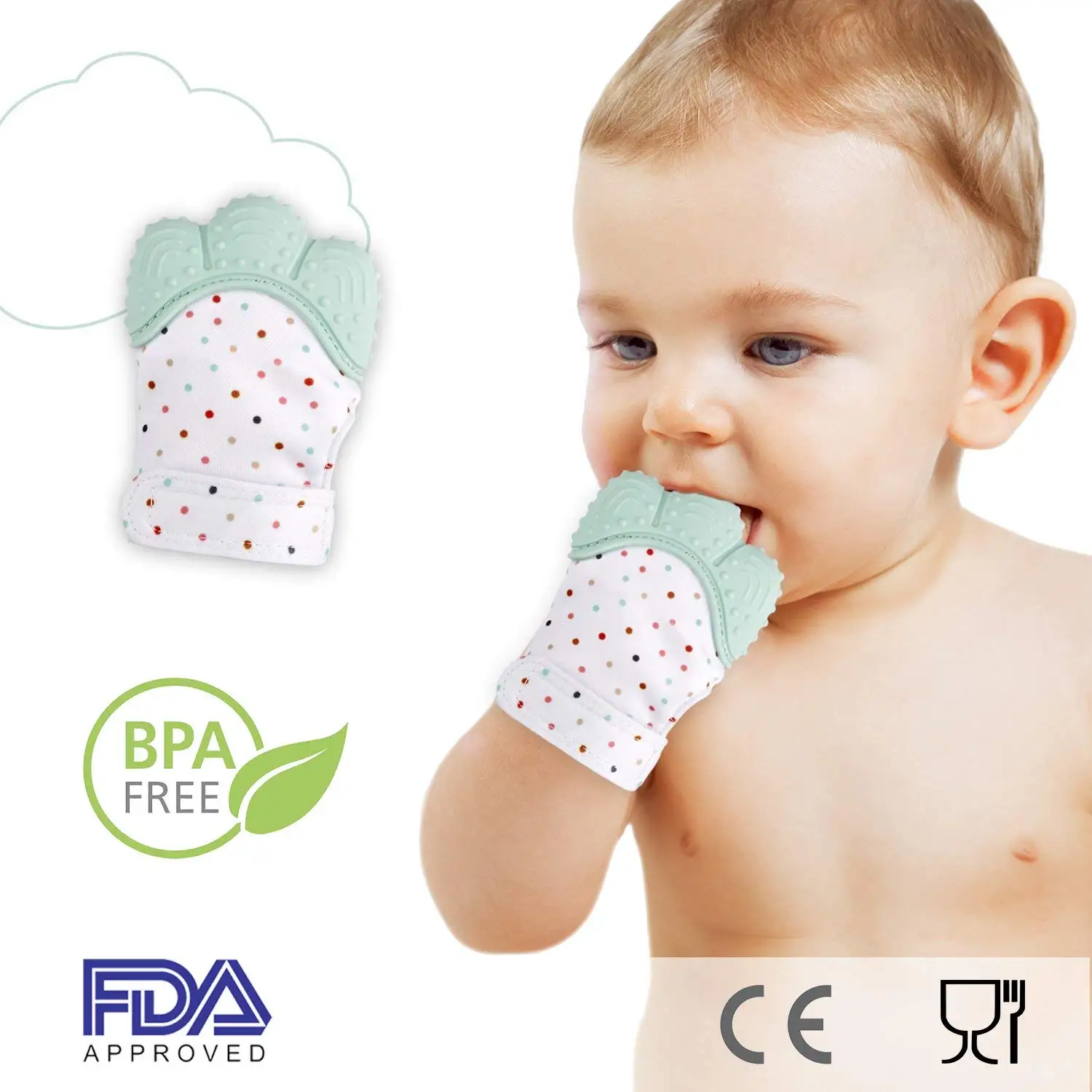 Brandream Teething Mittens for Baby Newborn Boys Girls Self Soothing Pain Relief Mitt BPA Free Teething Glove Panda Blue