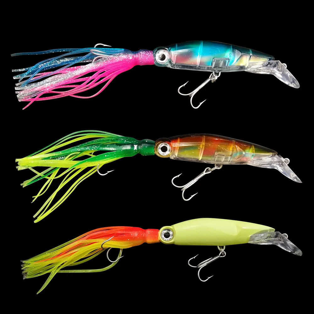 3pcs/set 9 Inch 23cm 40g Octopus Resin Head Trolling Lure Tuna Lure Skirts Soft Head Sea Squid