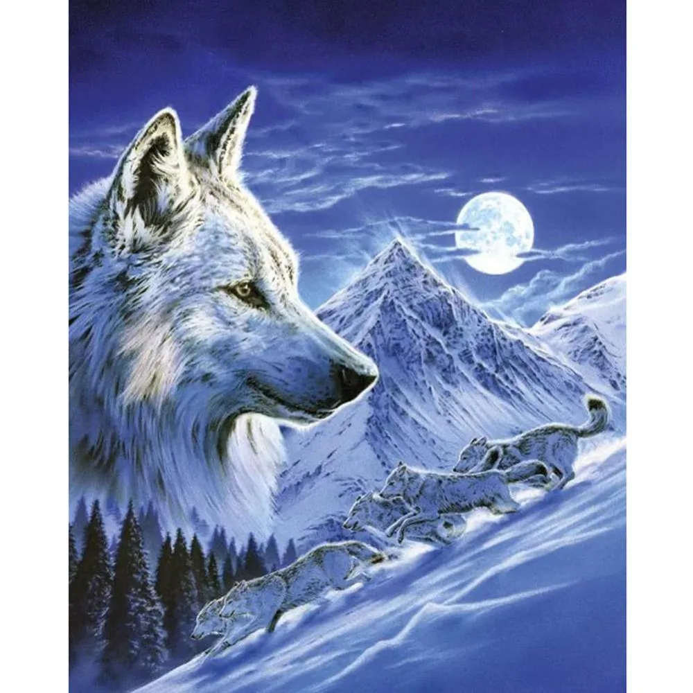 Snow Wolf DIY Painting By Numbers Modern Wall Art Picture For Kids 