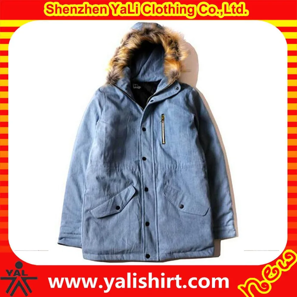 2017 men fashion washed light blue winter jackets fur for jacket