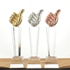 Wholesale cheap customizable metal thumbs up blank crystal glass Hexagonal column Pillar trophy for company awards