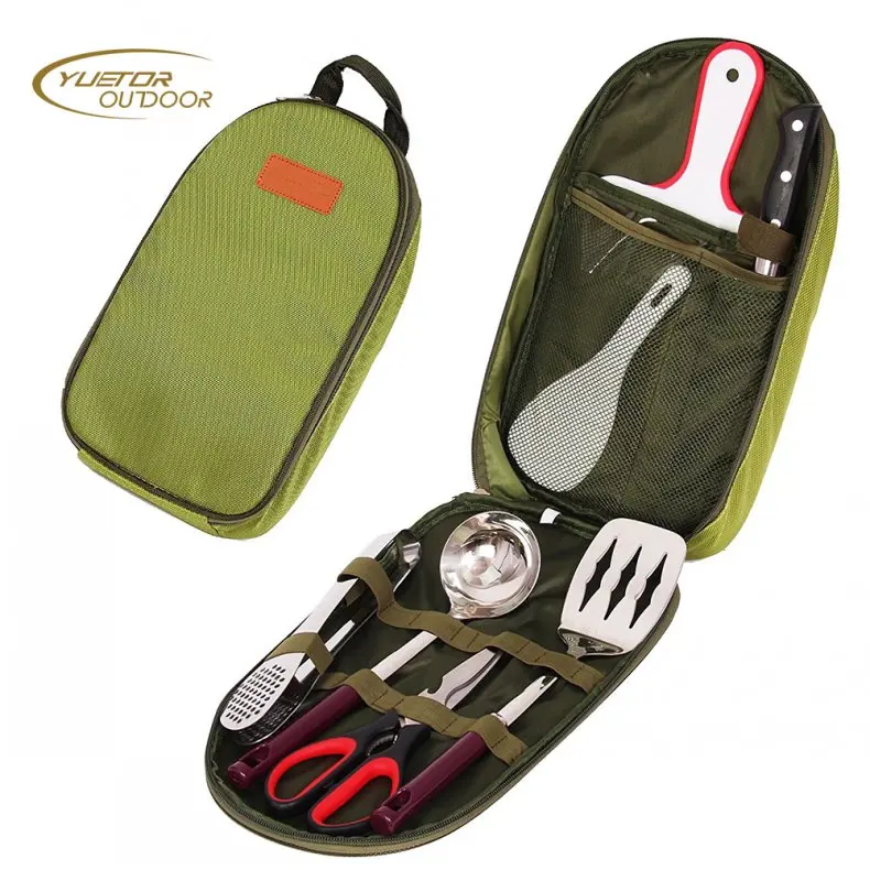 Camping Kitchen Portable Utensil Organizer Travel Set 8 Piece Bbq