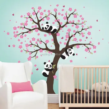 Ya313 Leuke Panda En Cherry Blossom Tree Voor Nursery Grote Boom Ya313 Leuke Panda En Cherry Blossom Tree Voor Nursery Grote Boom Muursticker Decoratie Kinderkamer Muur