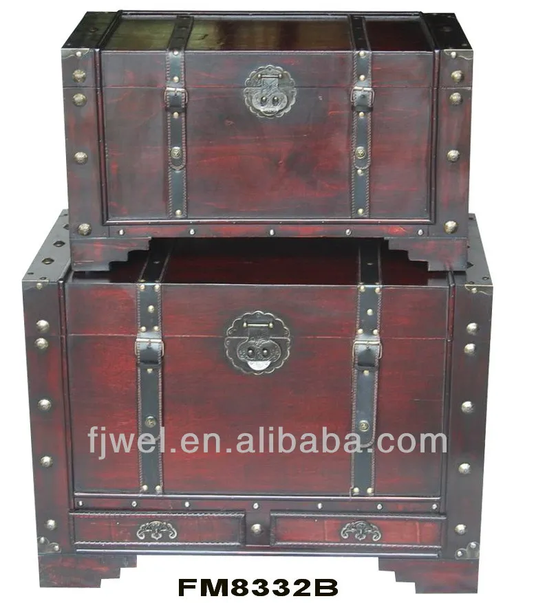 Antique Old Style Wood Trunk Chests With Drawers Buy Distressed