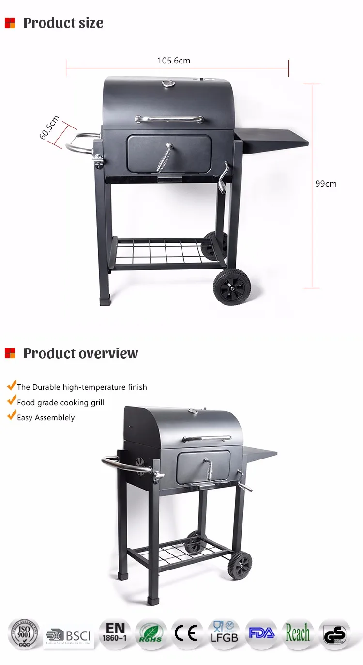 Outdoor Trolley Heavy Duty Rectangular European Barbecue Charcoal Grills Outdoor Classic Bbq Luxury Grill
