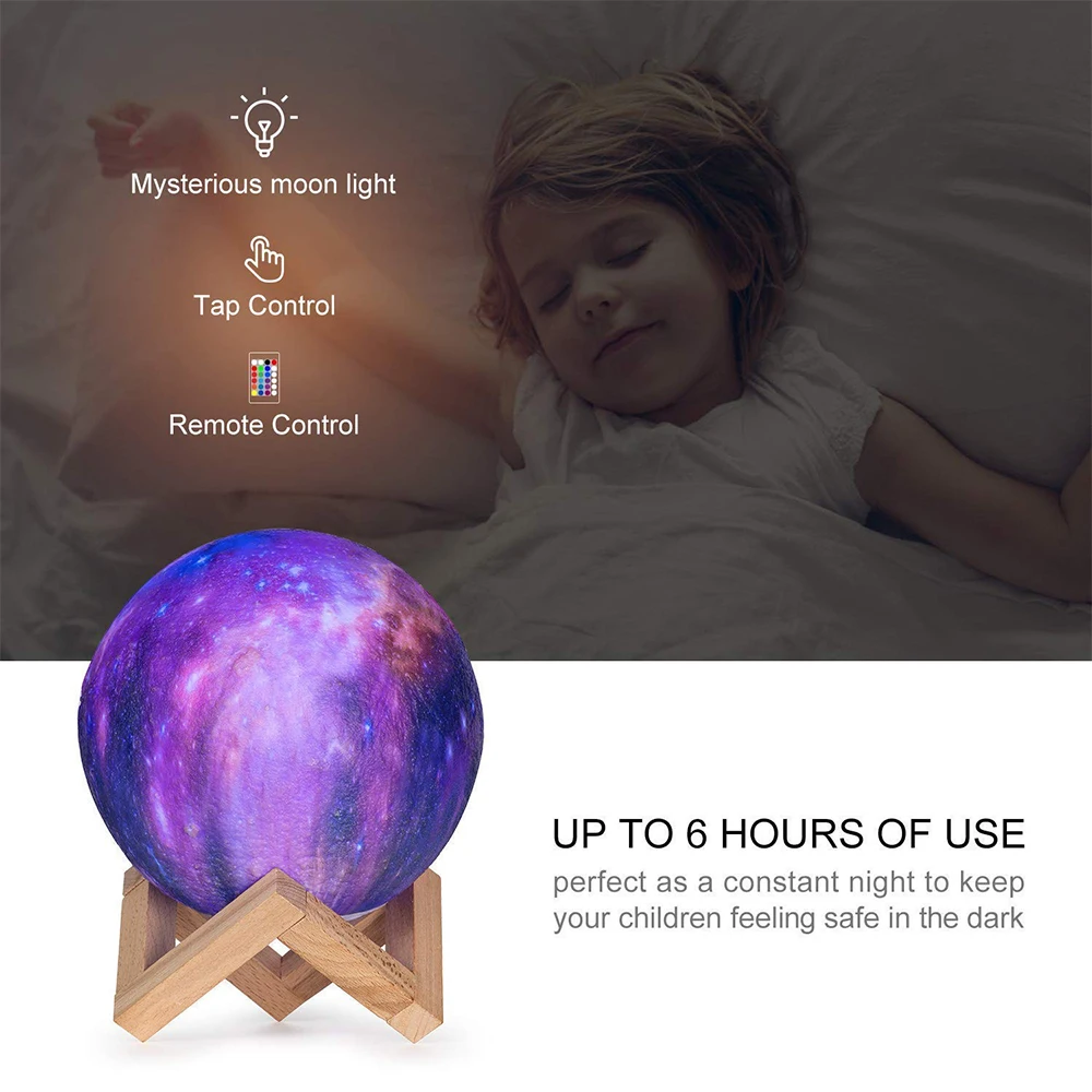 16 Colors 3D Moon Light Children's Night Light USB Rechargeable Touch Switch Christmas Decoration Bedside Lamp LED space Lamp