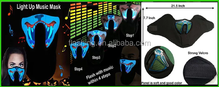 Hot Selling EL Music activated Mask,Neon Mask,neon wire Mask