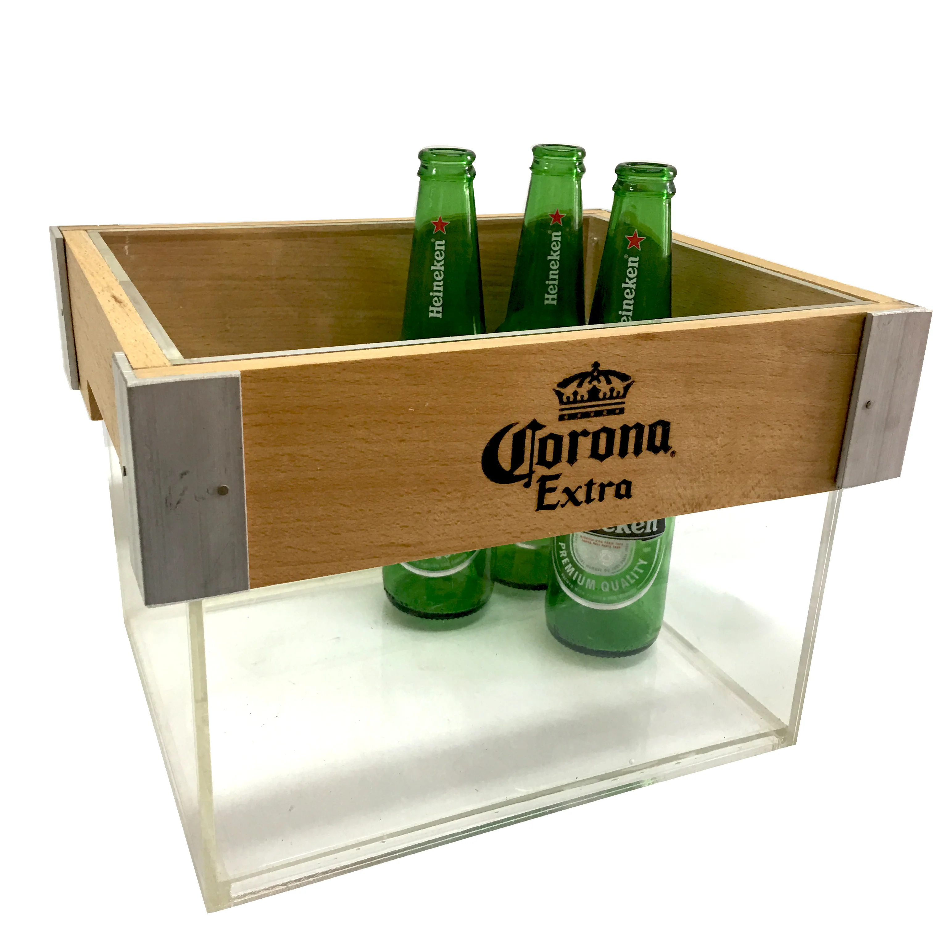 Corona Wooden Ice Buckets Acrylic Beer Ice Bucket Led Beer Holder For12