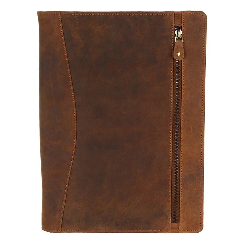 Zippered Leather Business Portfolio Padfolio With Professional Light