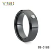 8mm Black Ceramic and Silver Ring, Bezel Setting CZ, Brushed Ring