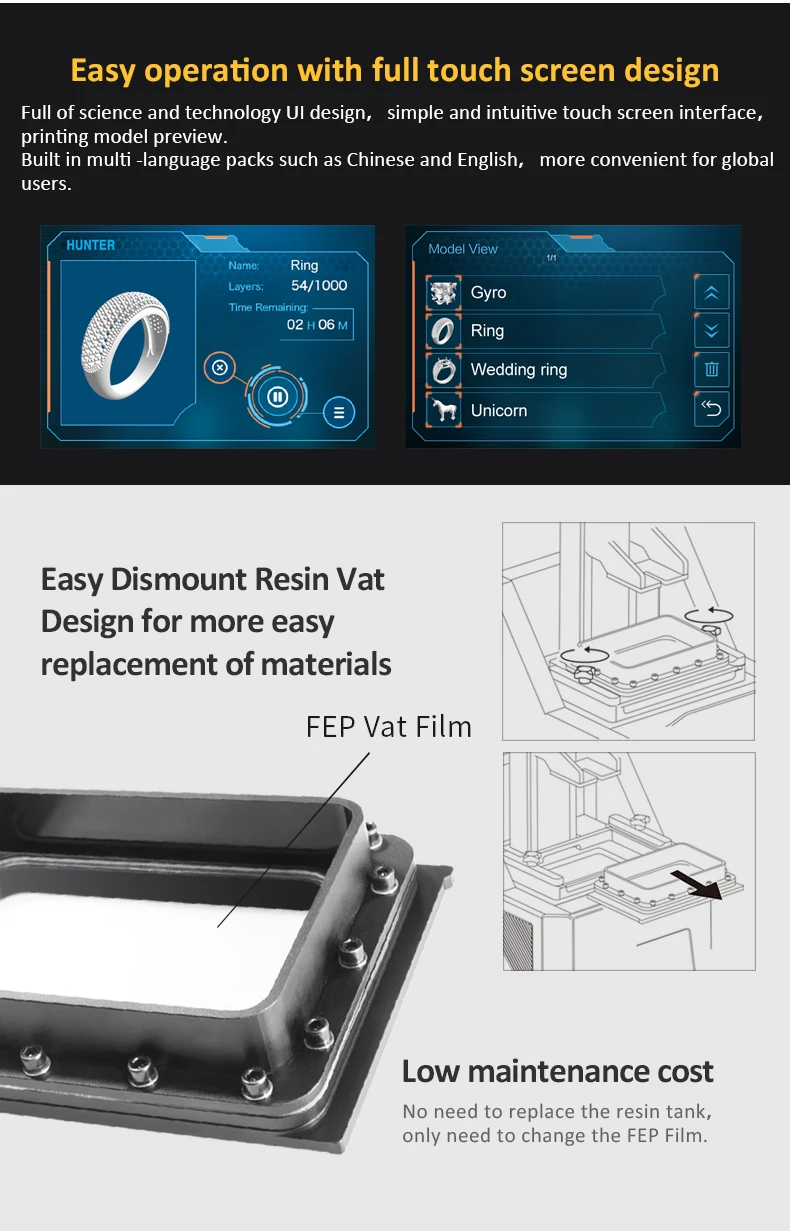 Flashforge Photon 3D printer 450nm Resin UV-LED High precision 2K LCD screen