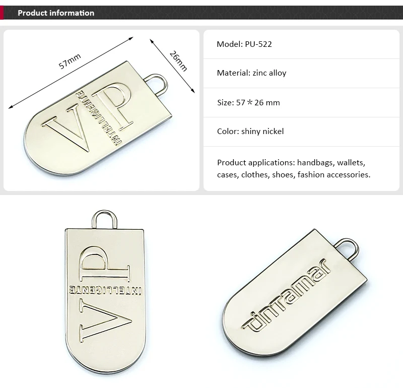 Metal Logo Tag For Bag