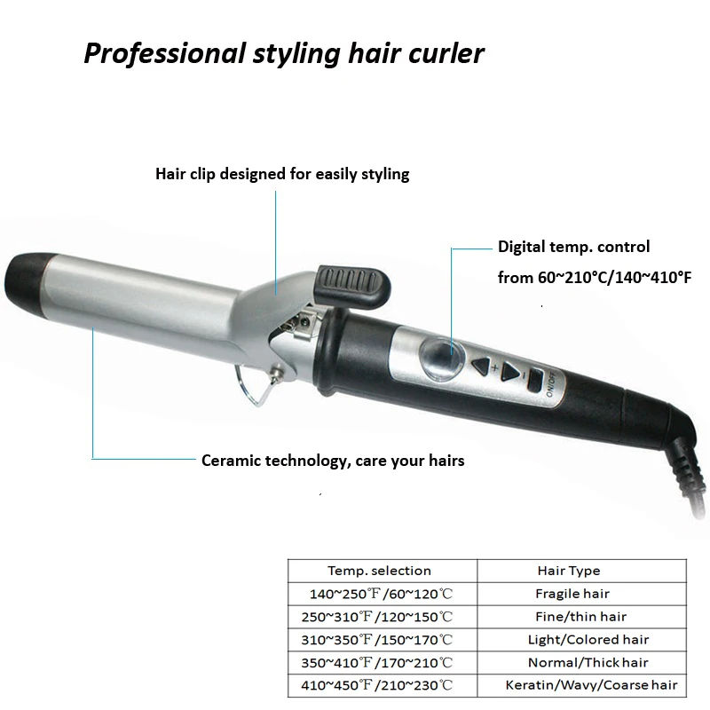 Wholesale Private Label Lcd Digital Curling Iron With Clipper And