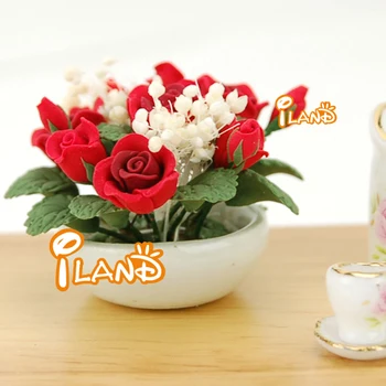 Maison De Poupée Mini Arrangement De Fleurs Rose Rouge En Pot Blanc Op032 Buy Mini Fleurjardin De Féespetite Fleur Blanche Product On Alibabacom