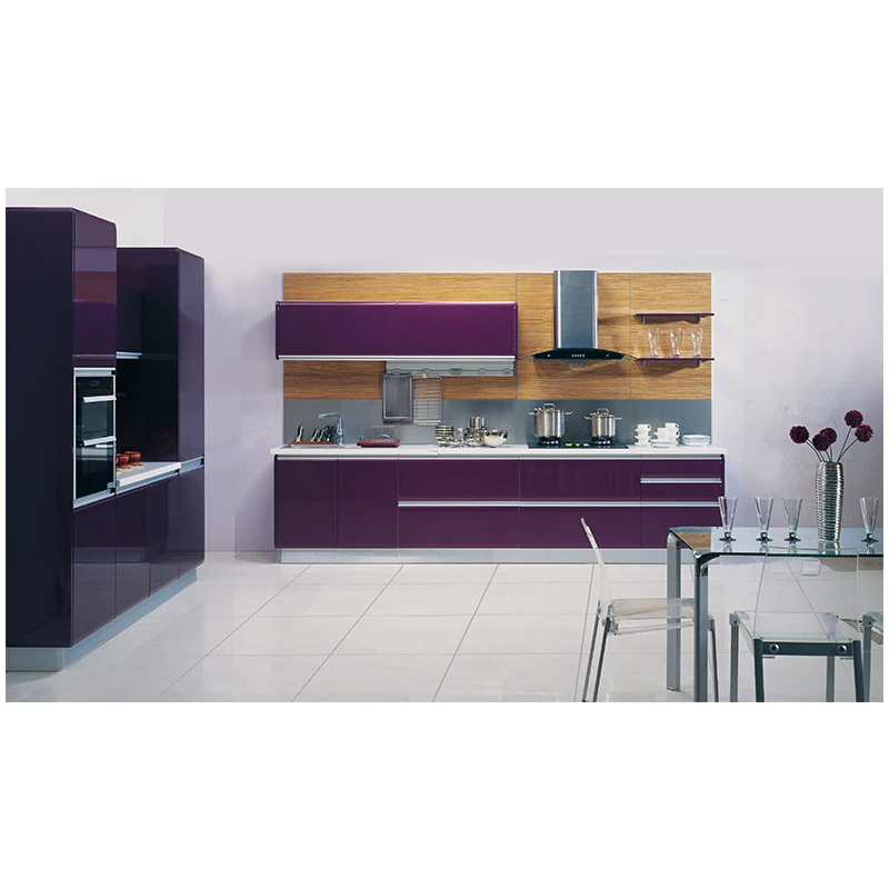 South Africa Artificial Stone Top High Gloss Lacquer Purple Kitchen Cabinet Price