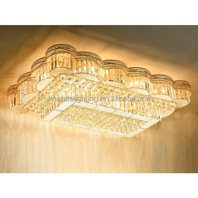 Modern Gold Rectangular Crystal Ceiling Mounted Lighting Fixtures For Home