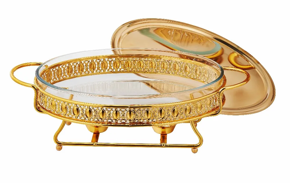 High Quality White Round Ceramic Chafing Dishes With Gold Rose Buy