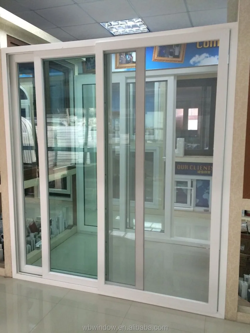 indian style upvc 3 track upvc sliding glass door with mesh,upvc