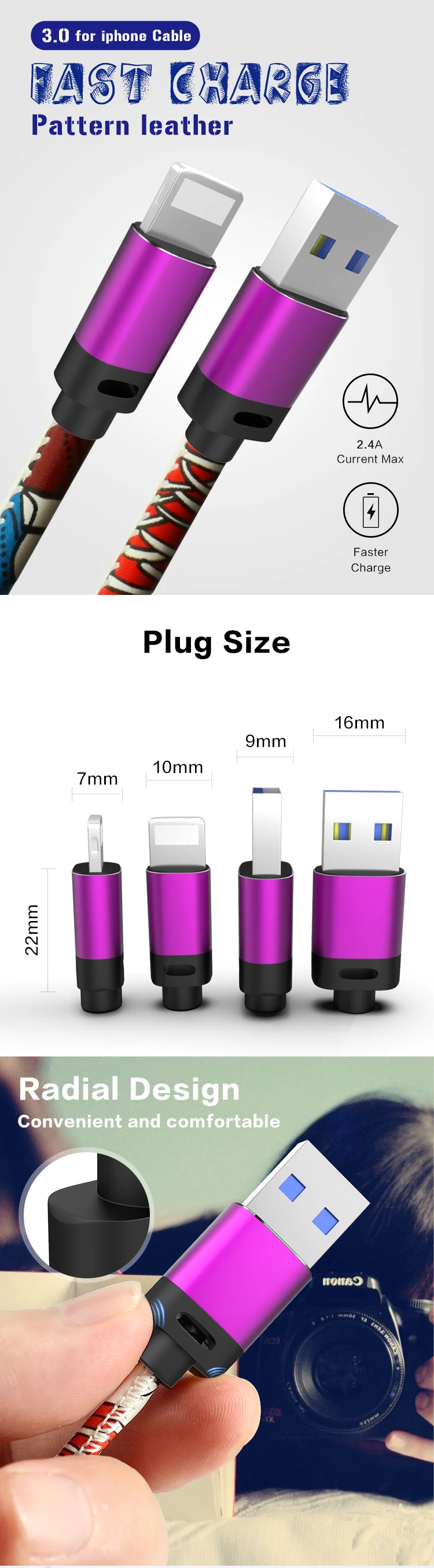 1m flower leather usb cable customized data usb cable micro usb cable - ANKUX.COM