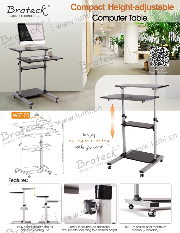 BRATECK Adjustable Table - Height Range 810-1250mm