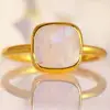 Unique Rainbow Moonstone Bezel Statement Ring Gold Plated Solid 925 Sterling Silver Jewelry