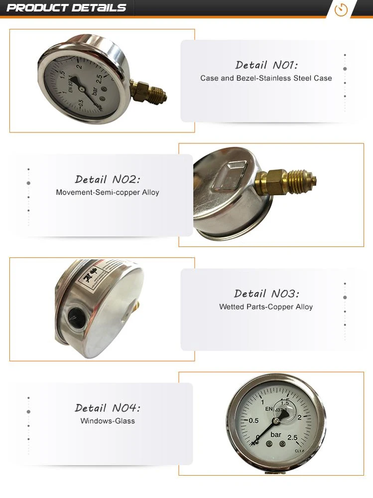 63mm Lpg Gas Cylinder Liquid Filled Vacuum Pressure Gauge Manometers