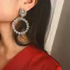 Kaimei women fashion jewelry 2019 trending new round diamond pearl dangle drop earrings chinese circle rhinestone earrings