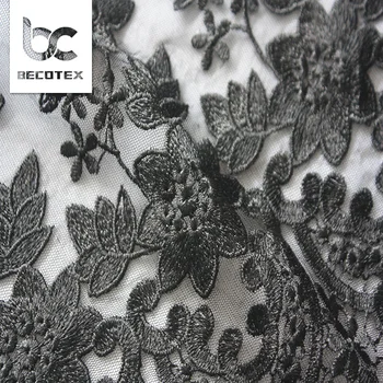 black embroidered lace fabric